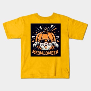 Cat Halloween Pumpkin Cute Kids T-Shirt